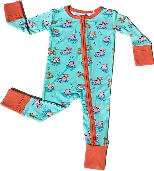 Zipper Rompers - Swimming Pigs